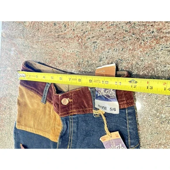 Vintage 70s style Patchwork Watch LA Flare Bell Bottom Cotton Denim Jeans NWT - Picture 4 of 16
